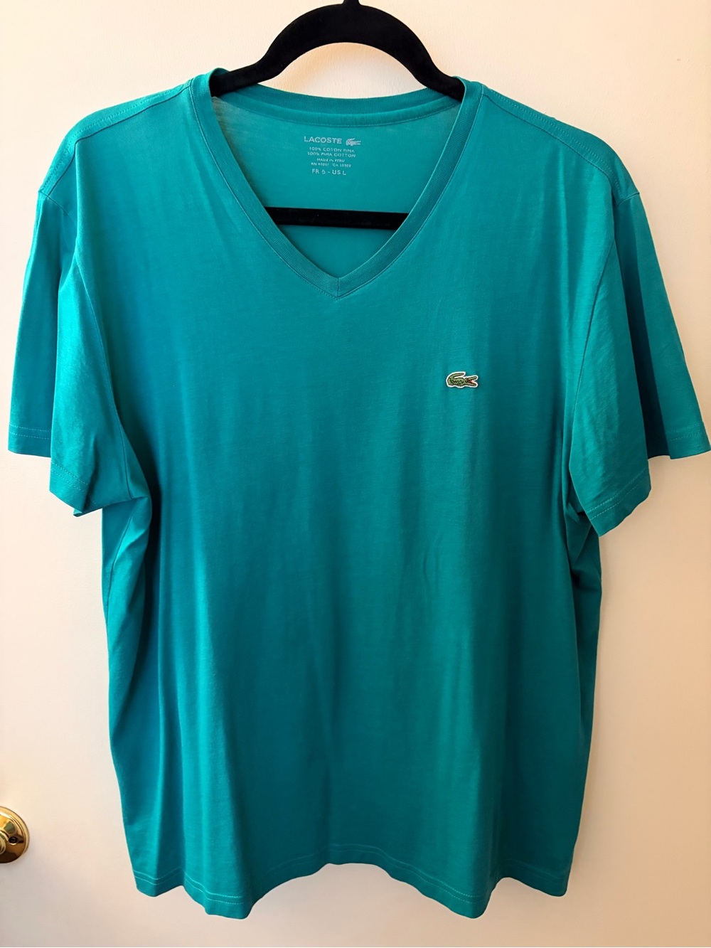 Lacoste Men's Teal V-Neck Cotton Polo Tee